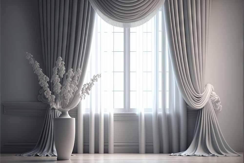 Windows layered with sheer and opaque drapes