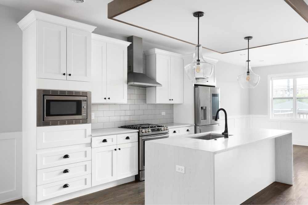 Newly renovated kitchen with shining countertop